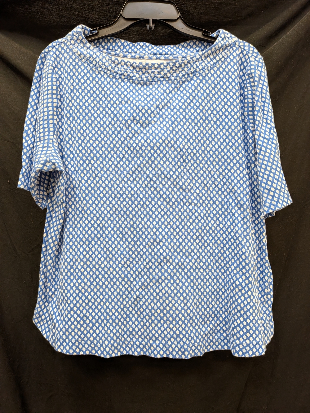 croft & barrow Blue and White Diamond-Print Short Sleeve Tee